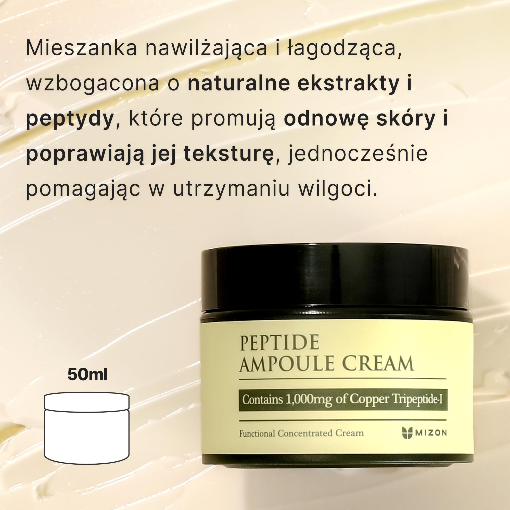 [Mizon] Krem Peptydowy (50ml) nawilżenie z białkami, aminokwasami, elastyną i kolagenem, pielęgnacja zmarszczek, kosmetyki koreańskie (Peptide Ampoule Cream)