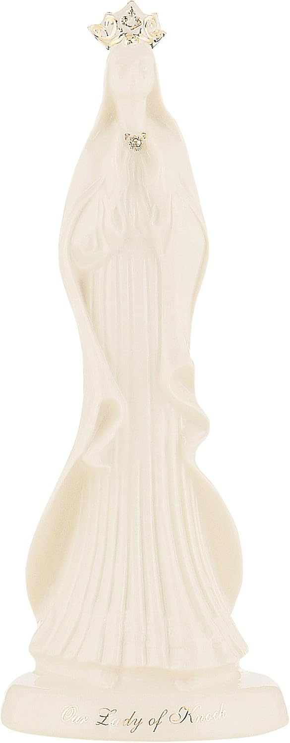Belleek Classic Lady of Knock 11.4-Inch Statue, Handcrafted Porcelain Religious Figurine, Irish Catholic Decor, Cream