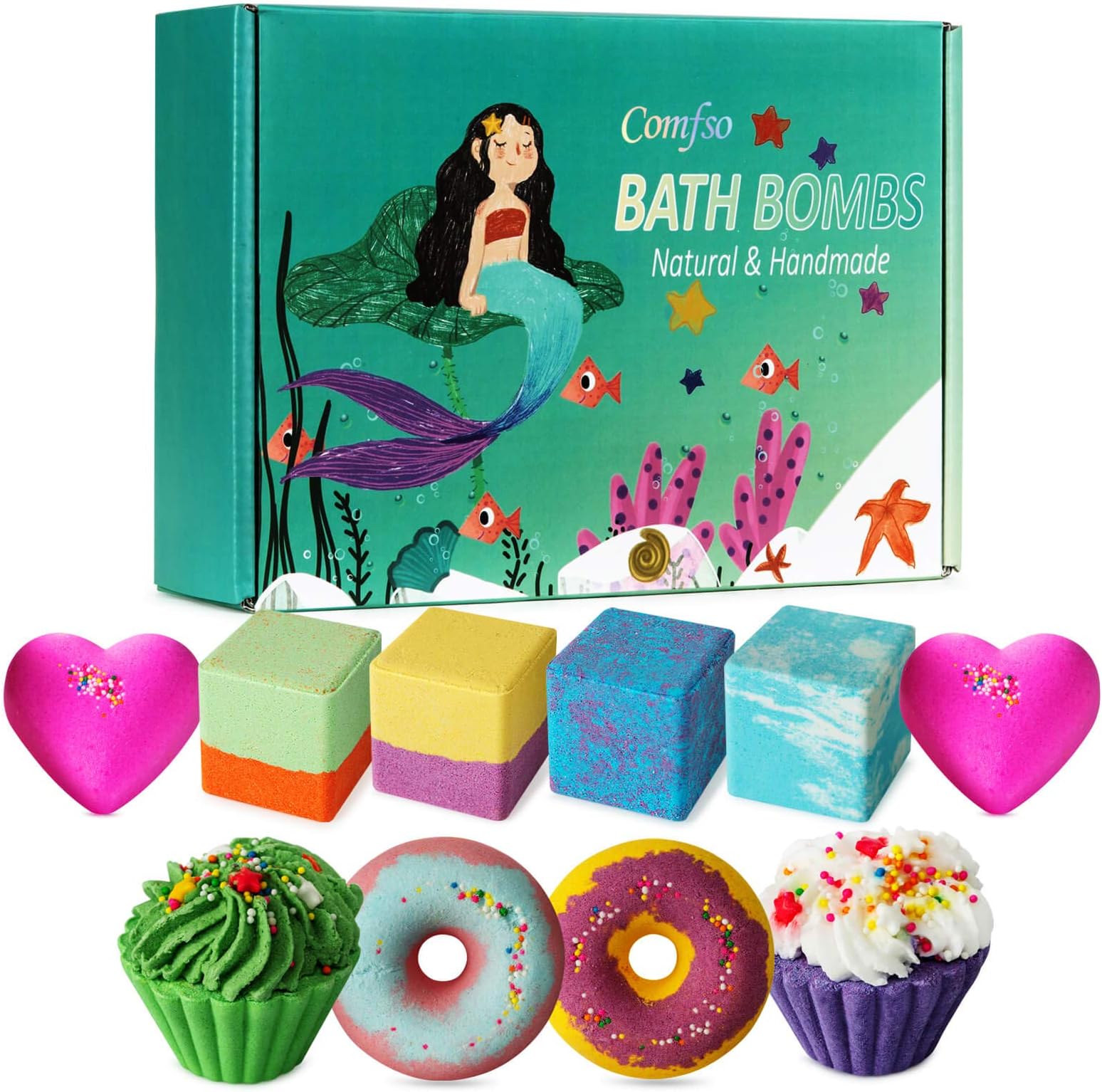 10 Bath Bombs for Kids, Bath Bomb Gift Set, Natural Bubble Bathbombs, Shea Butter Dry Skin Moisturize, Fizzy Spa Bath for Her Mom Women Kids Girls Girlfriend, Birthday, Mothers Day Gifts