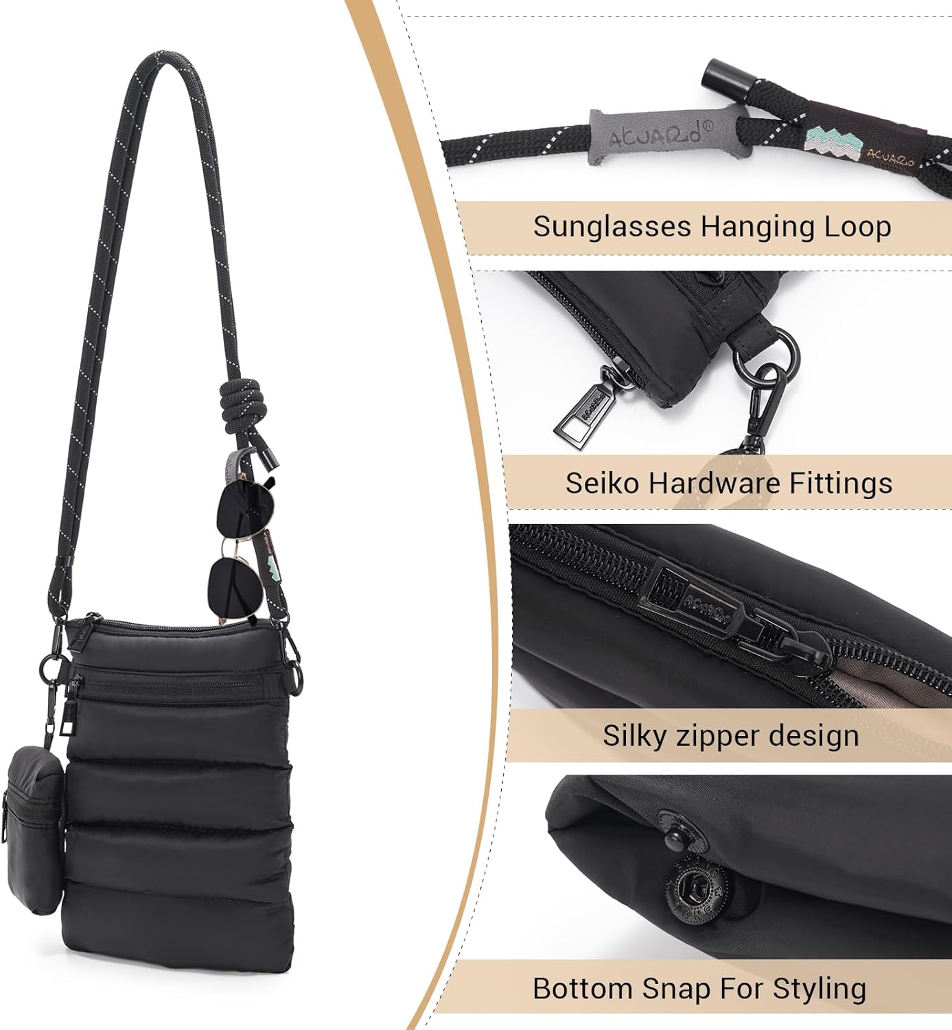ACUARIO Small Crossbody Bag for Women, Nylon Crossbody Bags, Trendy Women's Purse Sling Bag Handbag for Travel, gym, shopping