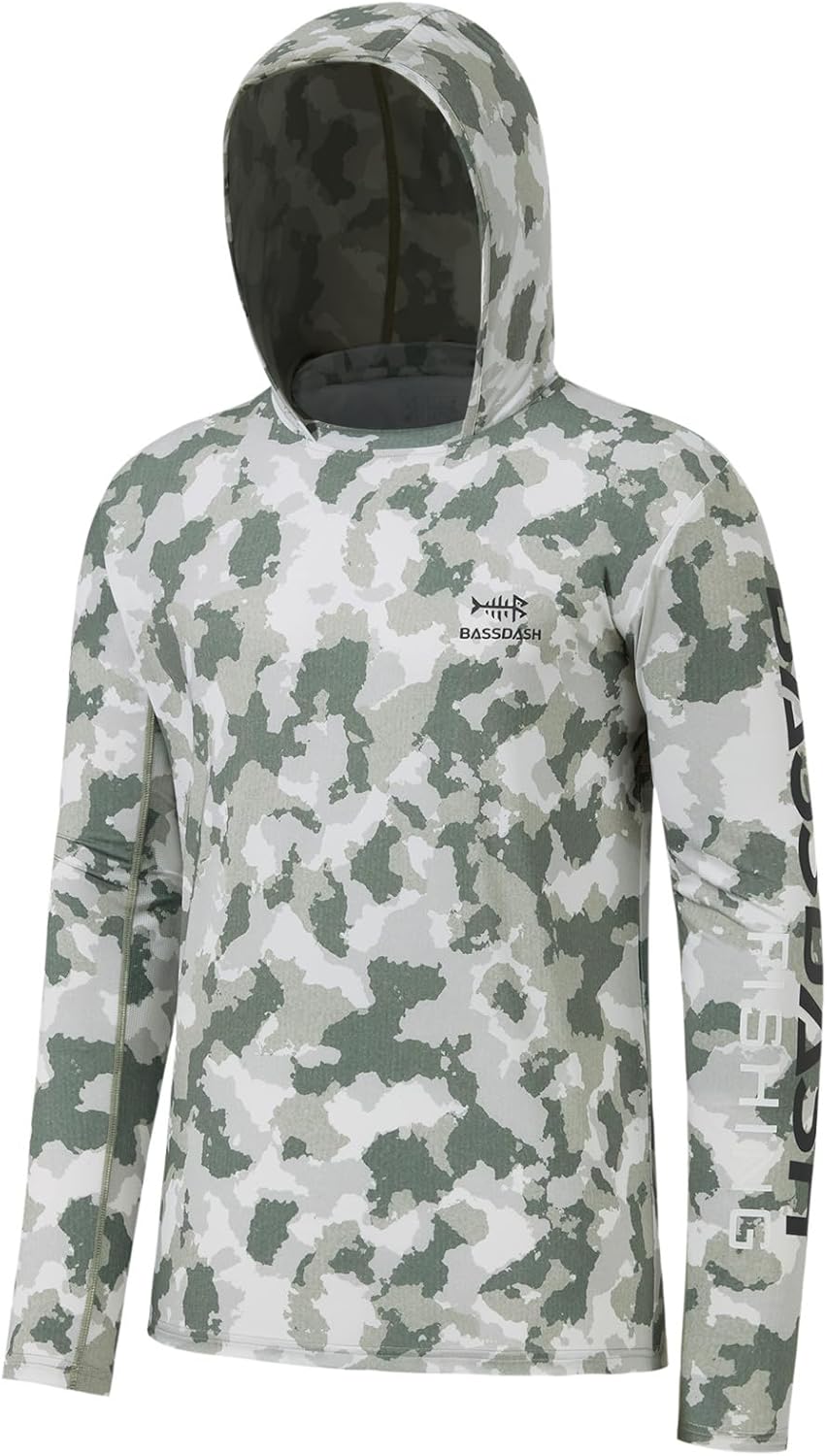 BASSDASH Men’s UPF 50+ Performance Camo Hoodie Shirt Quick Dry Long Sleeve Outdoor Fishing Hiking Hooded Shirts FS50M