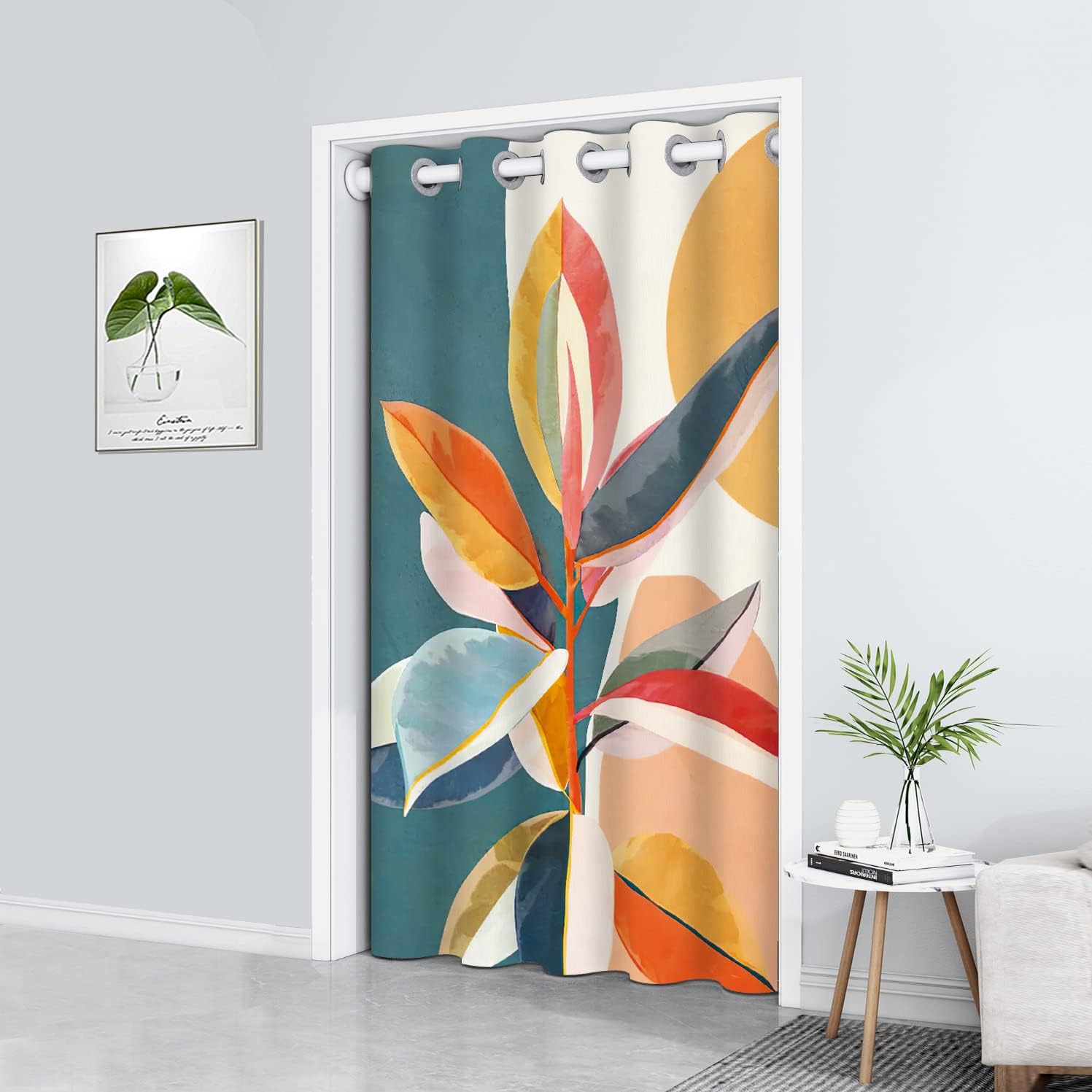 Doorway Door Curtain, Thermal Insulated Doorway Curtains, Sliding Closet Door Curtains, Grommet Divider Curtain for Bedroom, Color Leaves, 39" W x 70" L (1 Panel)