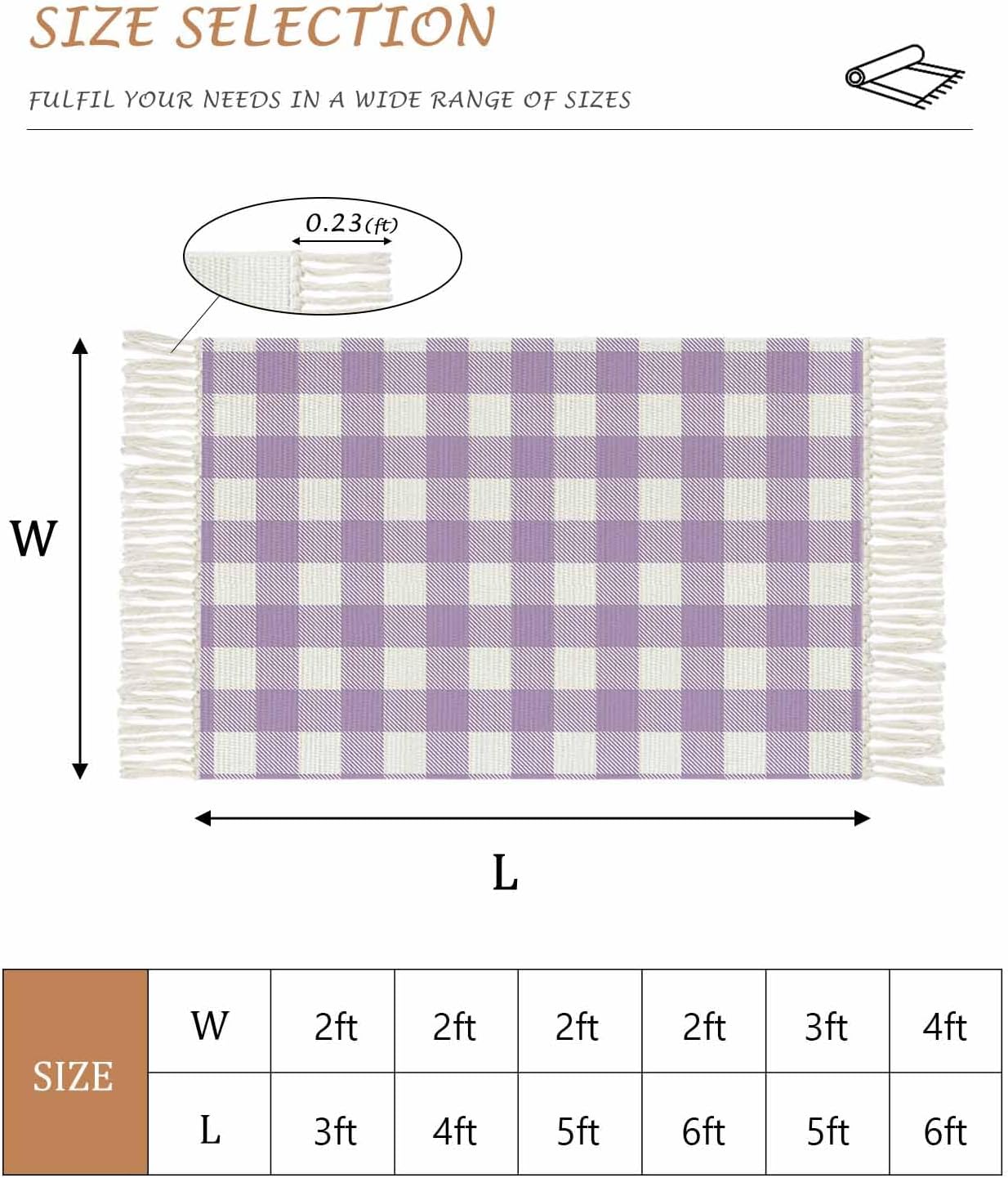 Bathroom Rugs Buffalo Check Plaid Kitchen Floor Mats Front Door Mats 2x3 Feet Purple and White Buffalo Plaid Farmhouse Washable Woven Cotton Area Rug Non Slip Throw Carpet Soft Rug with Tassels