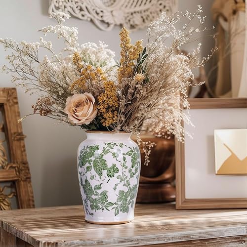 Miniatura 4 de Jarrón chinoiserie verde de 7.9 pulgadas de alto, floreros florales de decoración de chinoiserie, jarrón de cerámica de cerámica agrietada con hielo