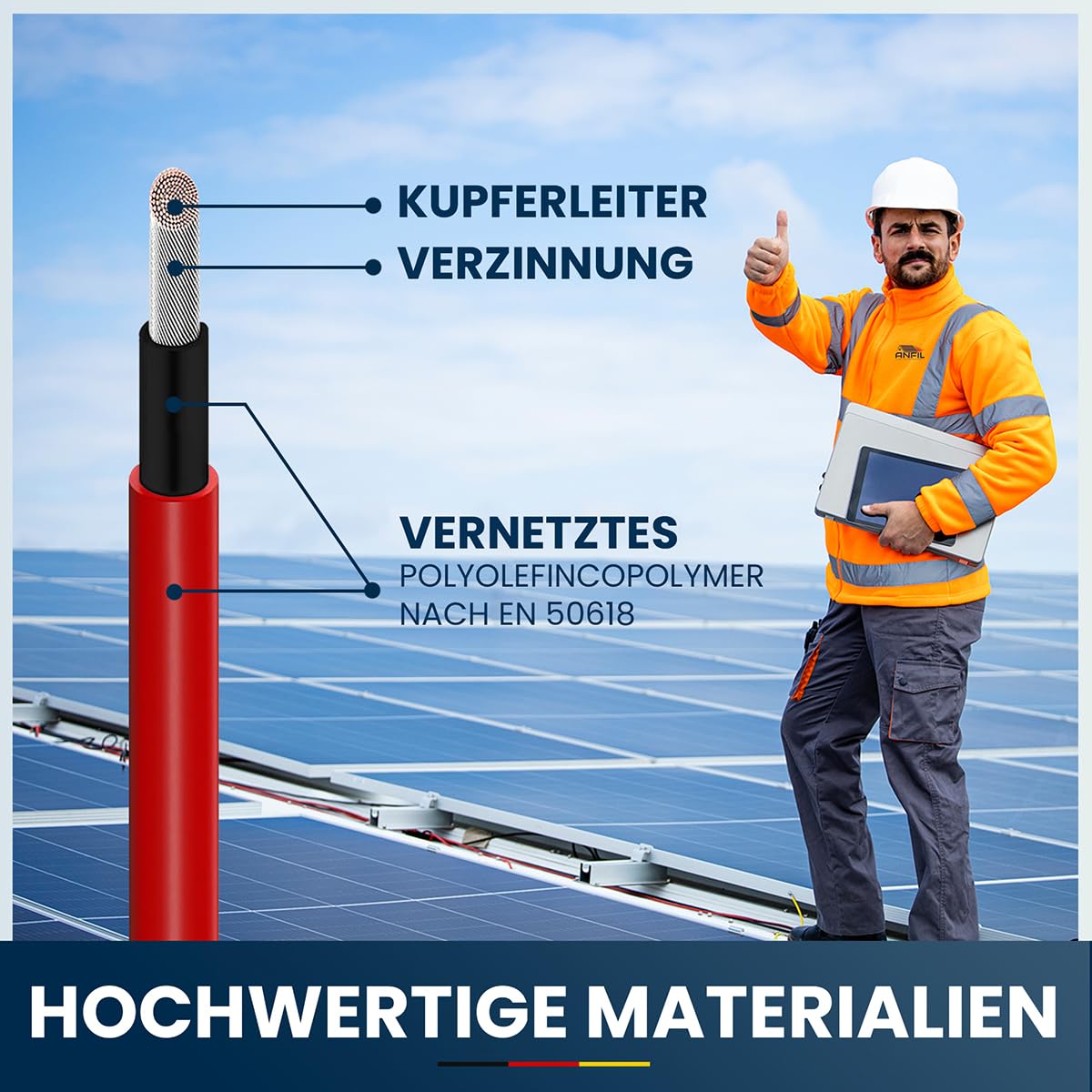 50m Solarkabel 4mm² [TÜV SÜD geprüft & UV-beständig] – PV Kabel 4mm² für Solaranlagen (Erdverlegbar & wasserdicht) - Solar Verlängerungskabel für Solarpanel, Wechselrichter & Laderegler