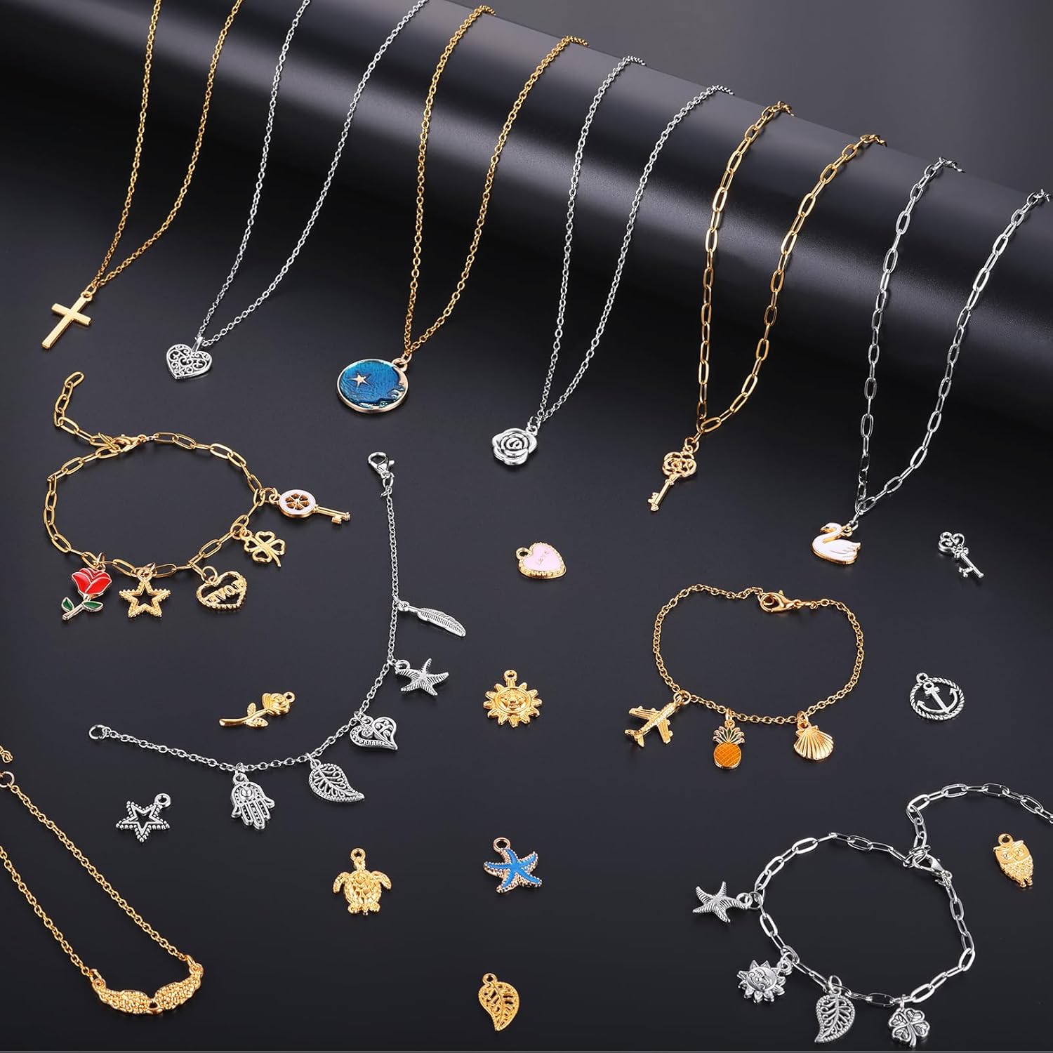 Zefy 18K Gold Silver Chain for Jewelry Making, 19.7ft 6 Rolls Stainless Steel Chains Bulk with 348 Pcs Charms, Jump Rings Lobster Clasps Set for DIY Bracelet Necklace Crafts - Image 3