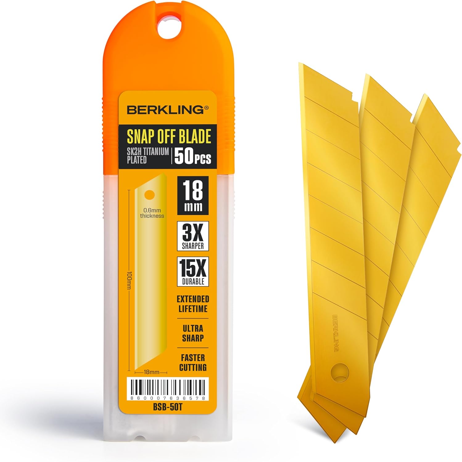 18mm Utility Knife Blades, Titanium Fully Plated SK2H Steel Replacement Blade | 3x Sharper and 5x More Durable Than SK5 Blades | Fits all 18mm Utility Knife & Box Cutter, 50 PCS