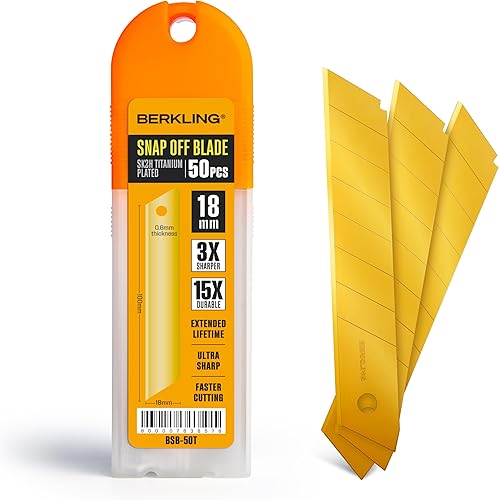 18mm Utility Knife Blades, Titanium Fully Plated SK2H Steel Replacement Blade | 3x Sharper and 5x More Durable Than SK5 Blades | Fits all 18mm
