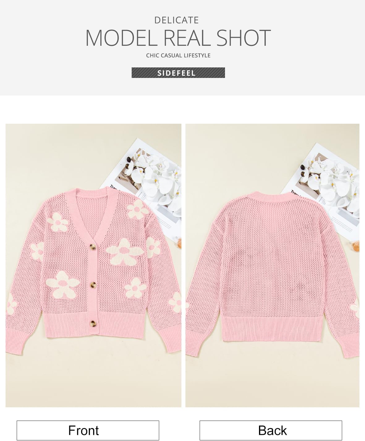 Sidefeel Cardigan for Women Crochet Knit Button See Through Lightweight Long Sleeve Sweater Tops - Image 8