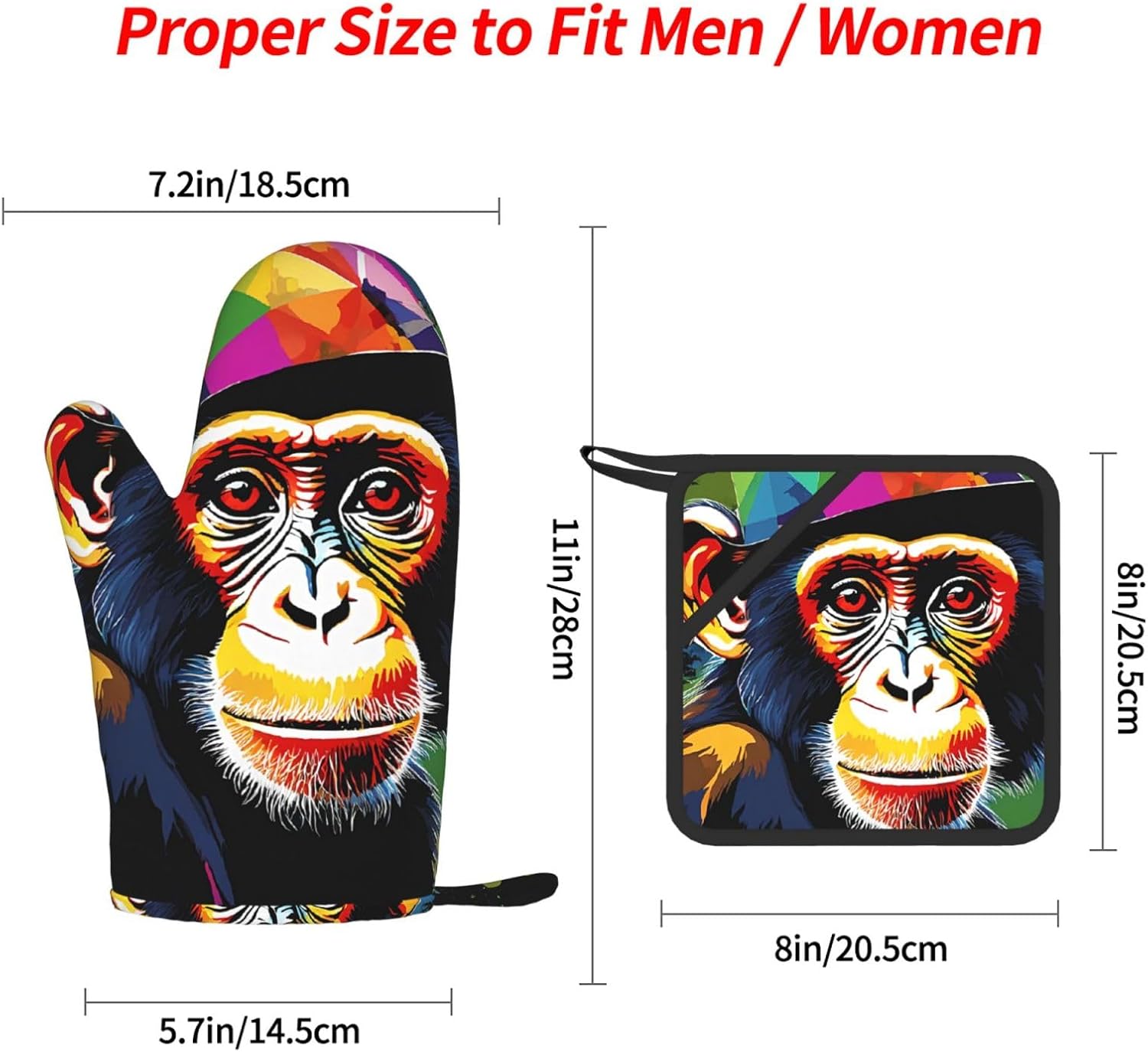 Monkey Oven Mitts and Pot Holders Set of 4 Heat Resistant Kitchen Gloves with Silicone Palm Hot Pads for Baking Cooking Grilling BBQ