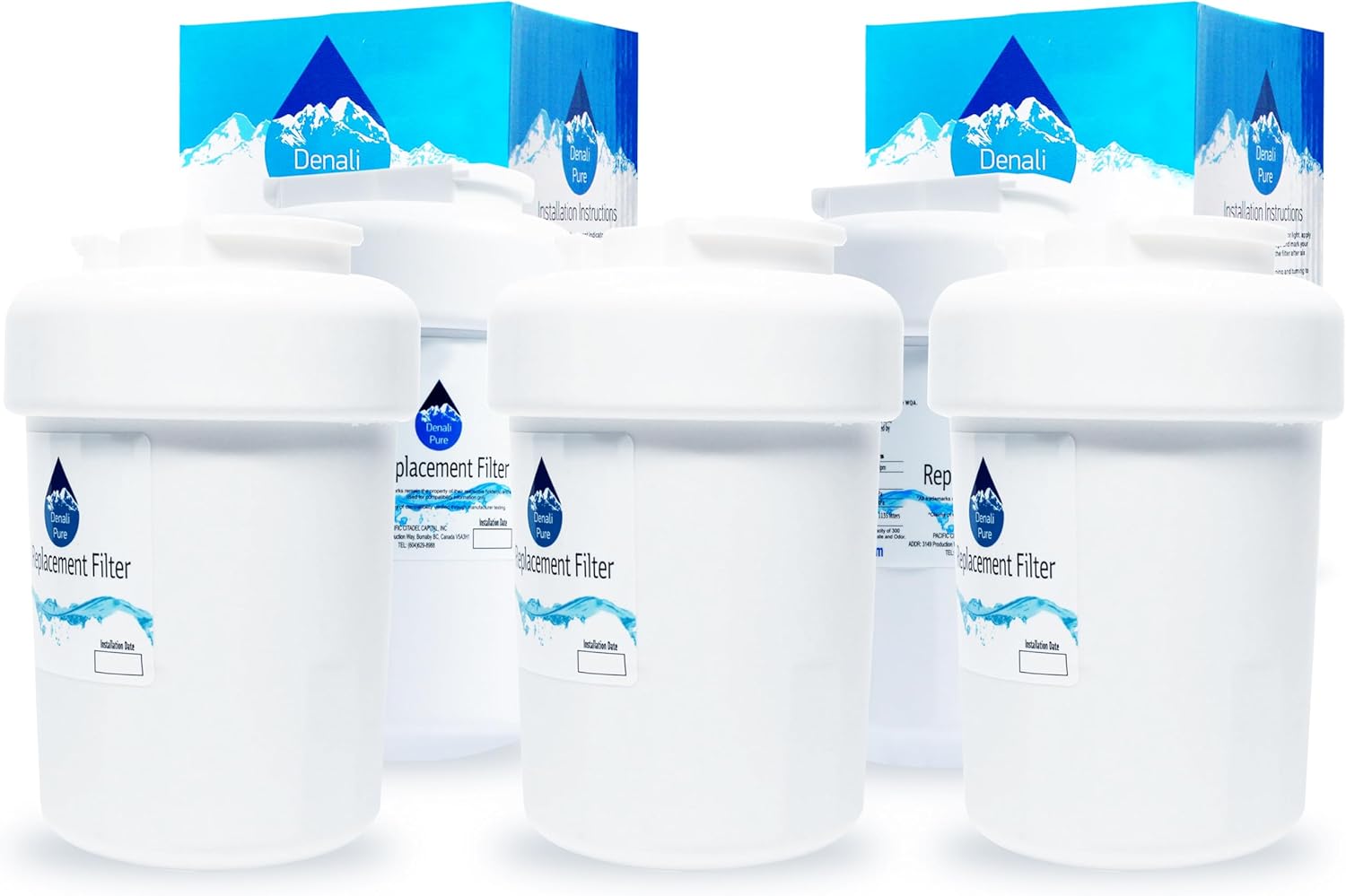 Denali Pure 5-Pack Replacement for General Electric GSS25WSTISS Refrigerator Water Filter - Compatible with MWF, MWFP Fridge Water Filter Cartridge