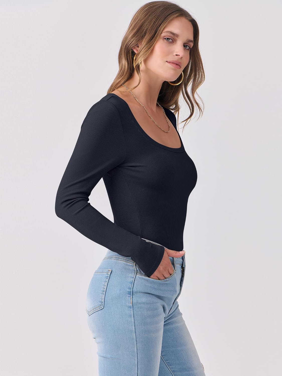 ANRABESS Womens Long Sleeve Shirts Scoop Neck Ribbed Knit Slim Fitted Tops Casual Basic Tee 2025 Fall Fashion Outfits Clothes - Image 3