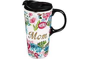 Mom Ceramic Latte Travel Cup With Metallic Accents 17 oz