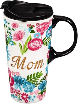 Cypress Home Mom Ceramic Latte Travel Cup With Matallic Accents 17 oz