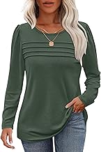 WNEEDU Damen Langarmshirt Rundhals Lässige Lose Pullover Damen Trendy Falten Sweatshirt Herbst Winter Puli Oberteile Bluse Tunika Tops