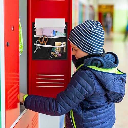 Miniatura 5 de Henoyso Organizador magnético para taquillas, 2 unidades, 4 compartimentos, soporte magnético para papel, 3 niveles, bolsillo para archivos,