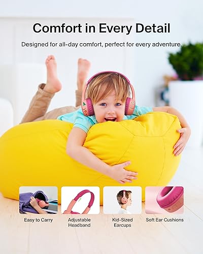 Miniatura 6 de Belkin SoundForm Mini con estuche - Auriculares inalámbricos Bluetooth para niños con vida útil de batería de 30H, límite de volumen seguro de 85dB,