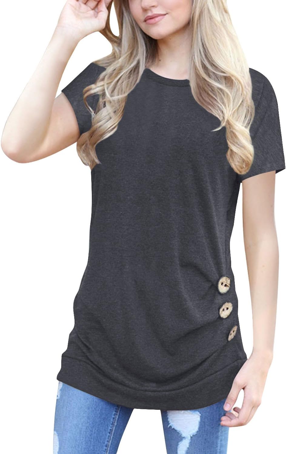Adibosy Women Summer Casual Shirts: Short Sleeve Striped Tunic Tops - Womens Crew Neck Tee Tshirt Blouses