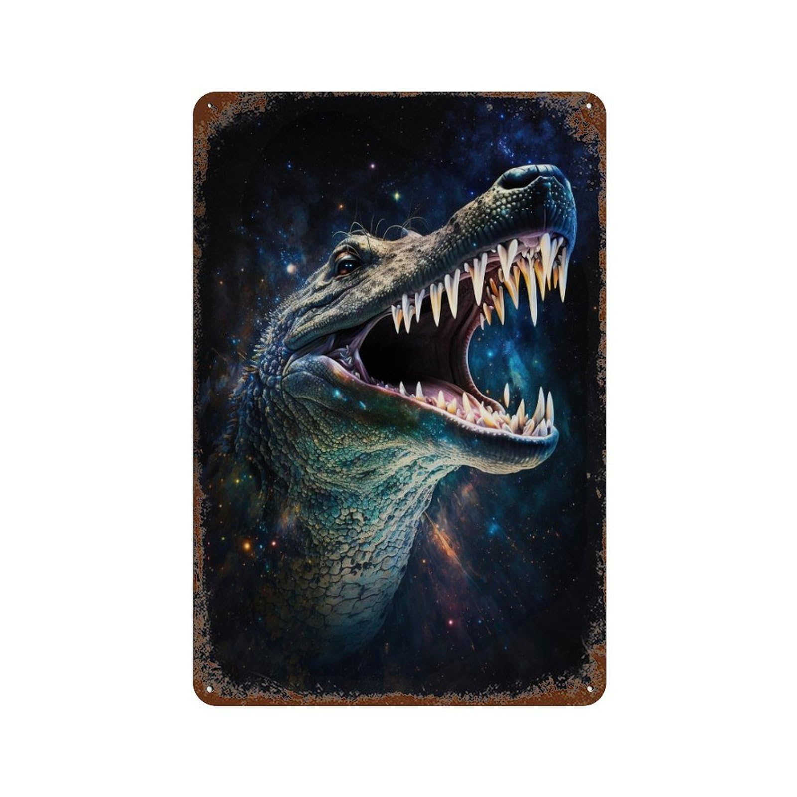 Galactic Crocodile Head-2 11.8"x7.9" Rustic Tin Plaque, Retro Wall Decor for Garage, Bar And Workshop Decor