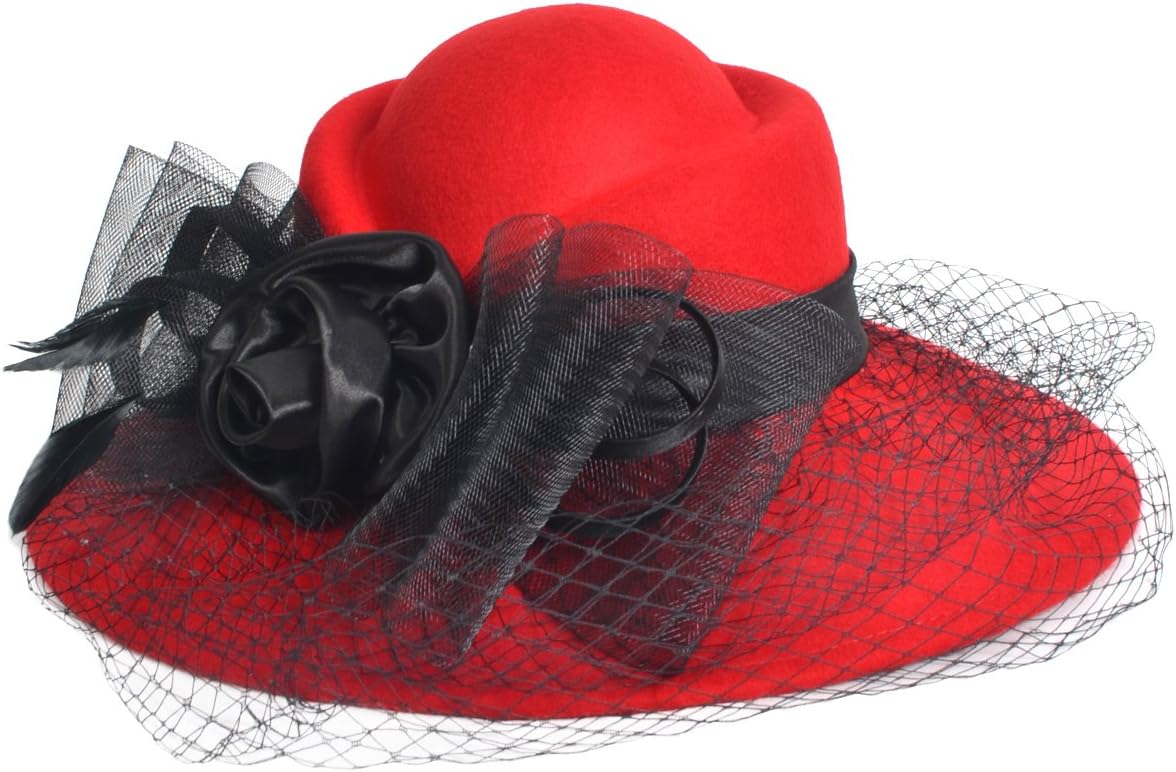 VECRY Women's Fascinator Wool Felt Hat Cocktail Party Wedding Fedora Hats