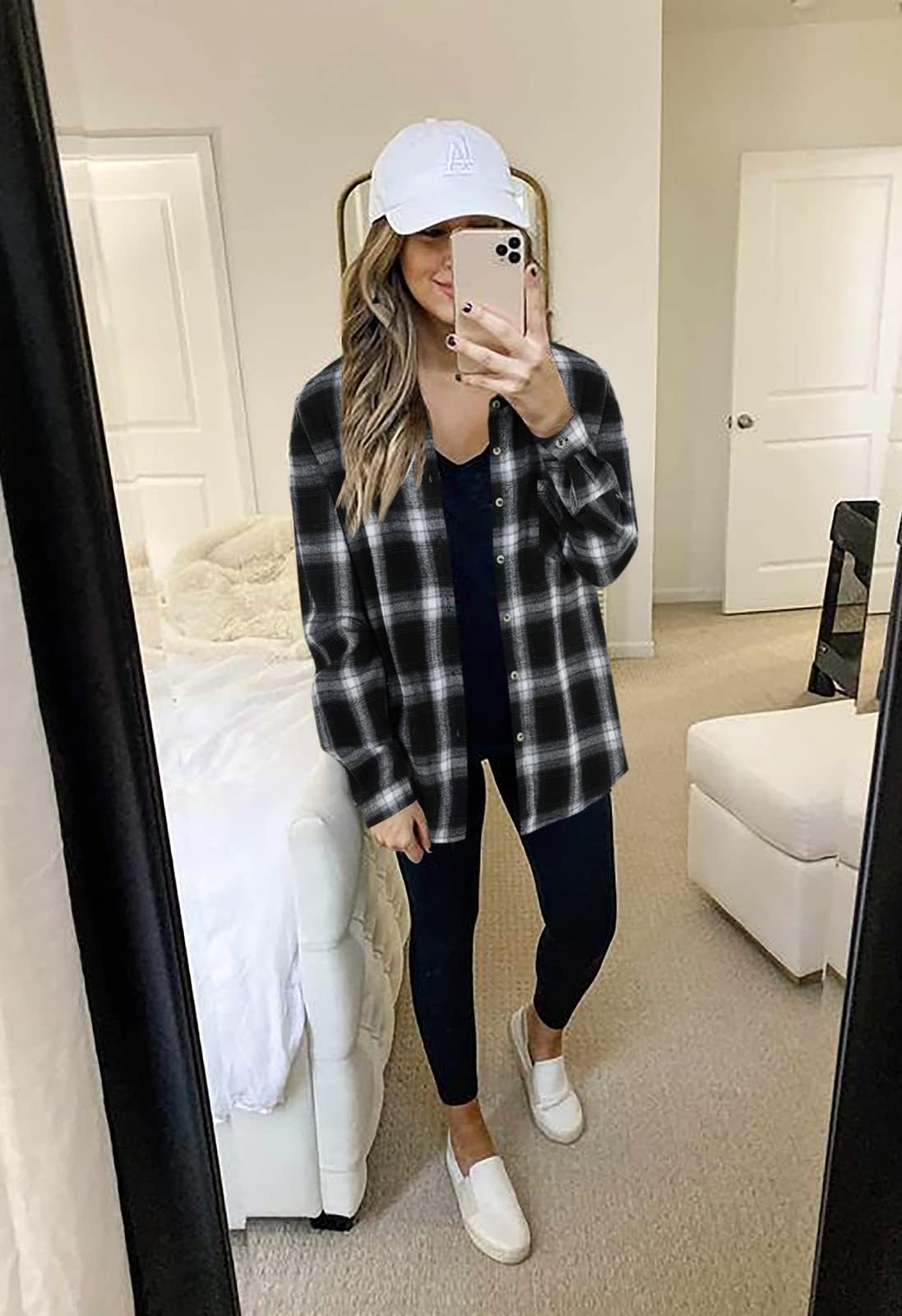 Imily Bela Camicia da donna a quadri, casual, a maniche lunghe, in flanella, a quadretti, a maniche lunghe.