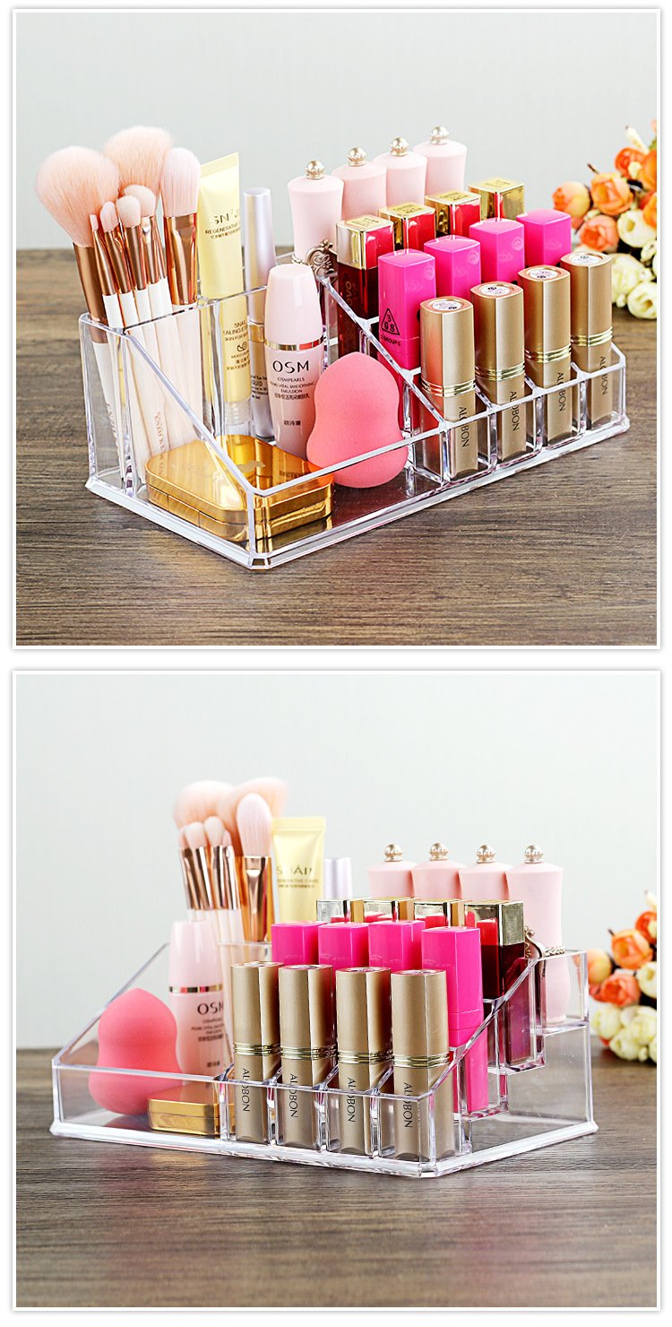 NYALKARAN Acrylic Cosmetic Organizer 16 Compartments for Makeup and Lipstick Storage - Sleek and Space-Saving Design, Cosmetics, Transparent