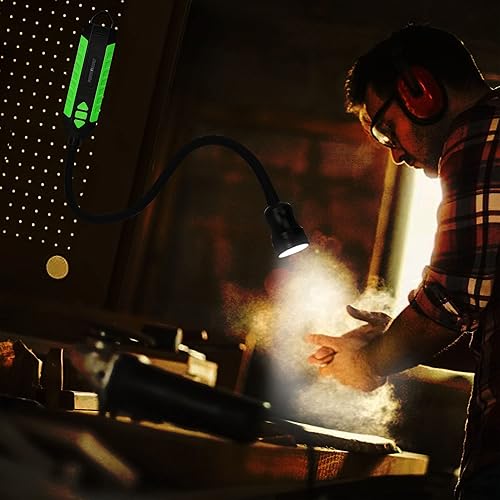 Miniatura 9 de Luz de trabajo LED recargable de 300 lúmenes con cuello de cisne flexible de 18 pulgadas, gancho incorporado, base magnética fuerte, lente zoomable,