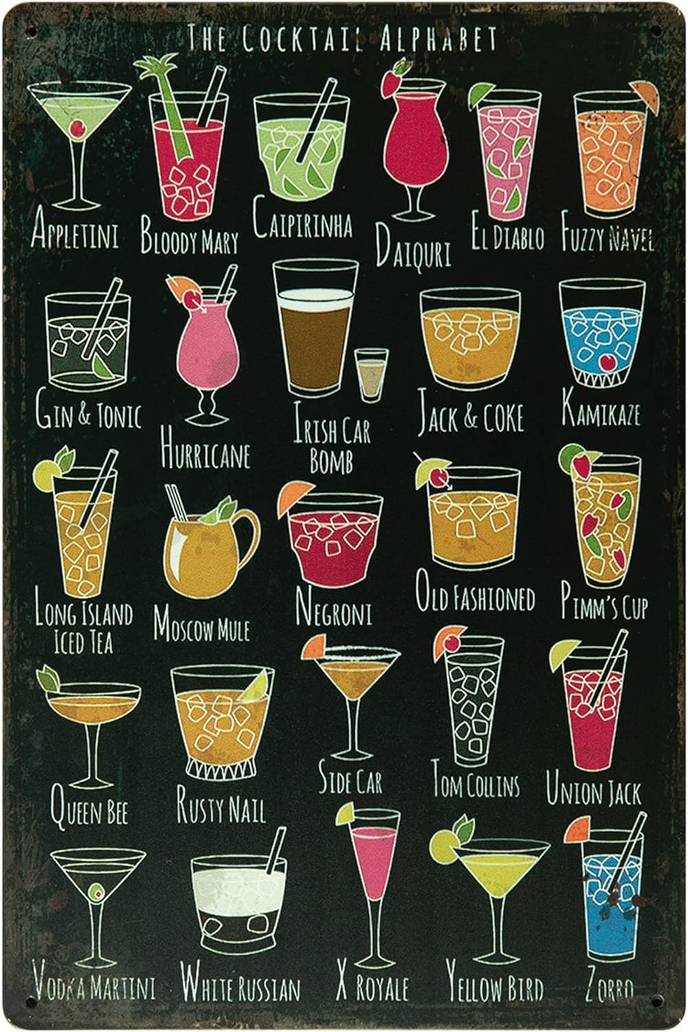 rayprint The Cocktail Alphabet Coffee Bar Decor Sign Coffee Menu Wall Decor Coffee Metal Tin Signs For Coffee Bar Kitchen Home Coffee Station