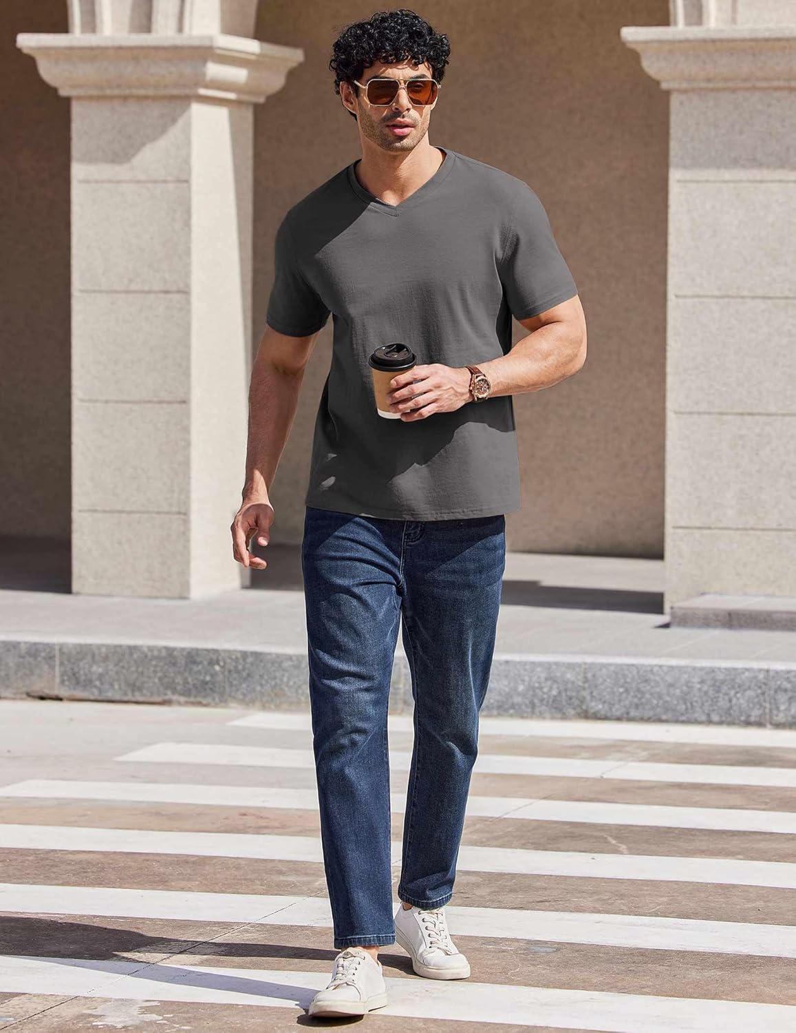 COOFANDY Mens T Shirts 100% Cotton V Neck Tee Shirt Plain Short Sleeve Casual Shirts - Image 3