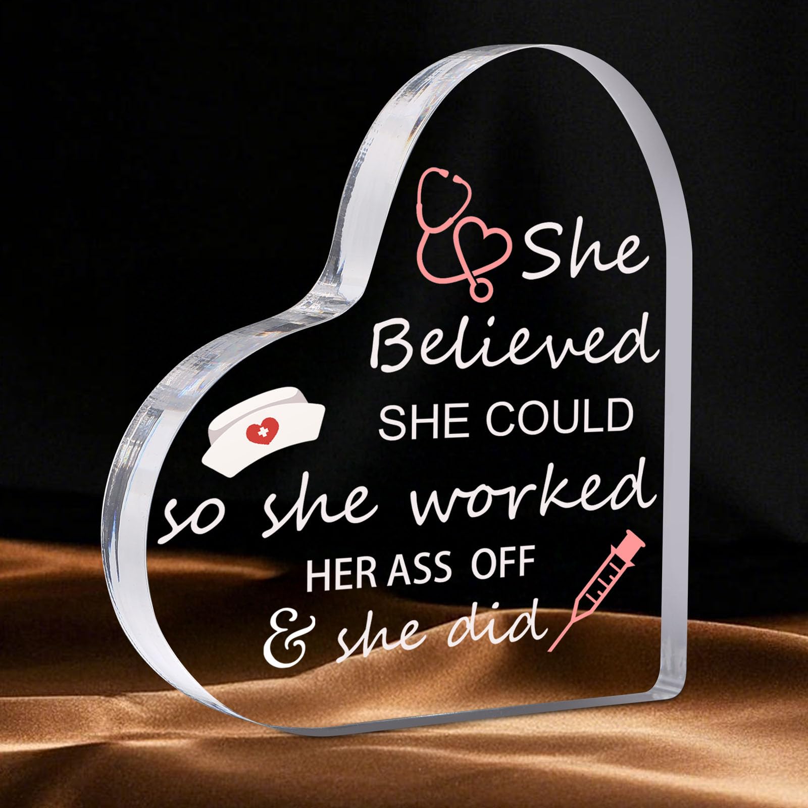 Nurse Gifts for Women – Heart Shaped Acrylic Paperweight, RN Graduation, Nurses Week, Christmas, or Nurse’s Day Appreciation Keepsake for Desk or