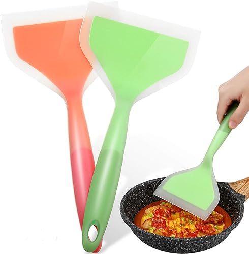2 Pieces Silicone Pancakes Shovel Wide Spatula Turner Nonstick Fried Shovel Fish Spatula Silicone Wide Flexible Turner for Nonstick Cookware Egg
