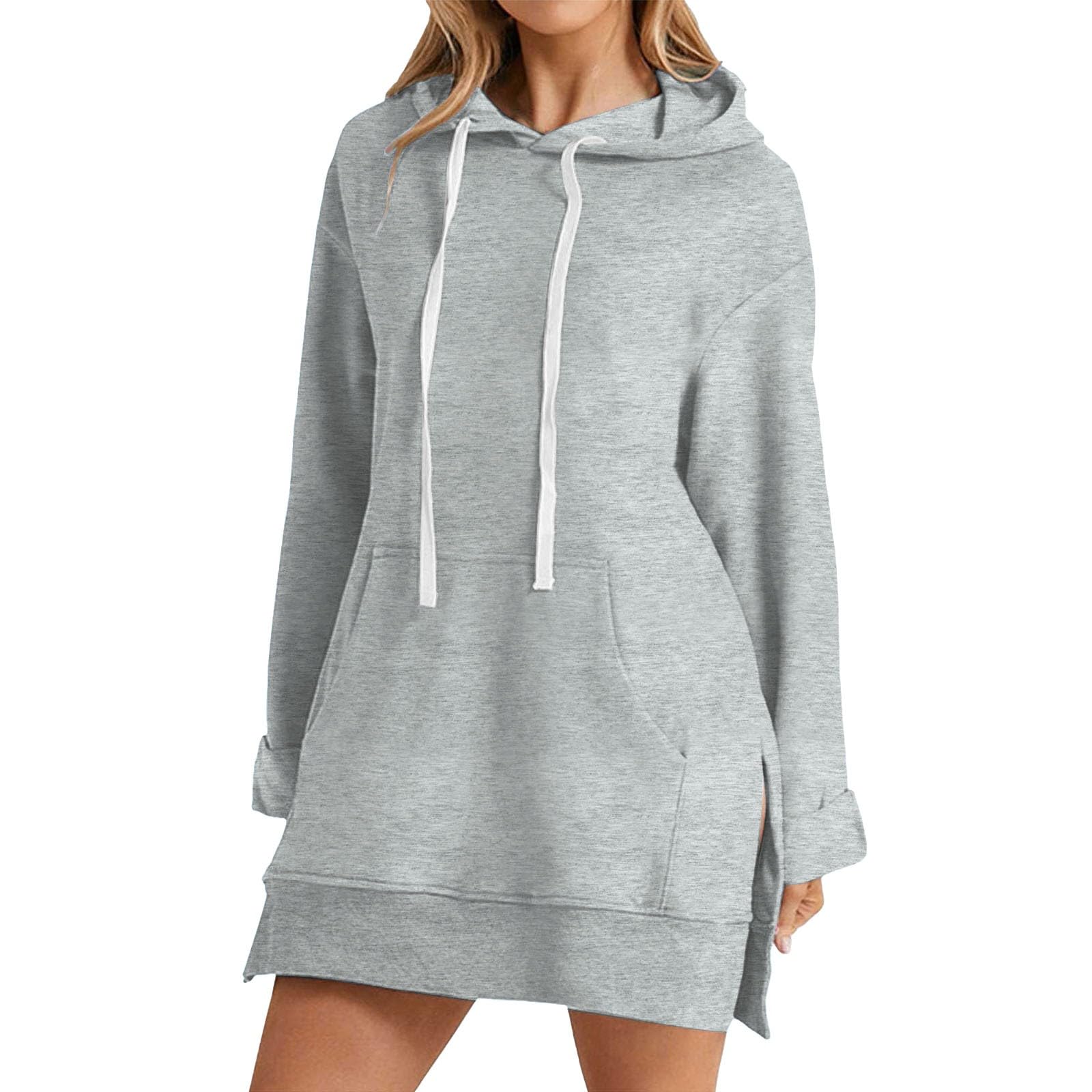 Generico Oversize Donna con Cappuccio - Top Donna Maniche Lunghe | Tinta Unita Tunica con Tasche Moda Termica Casual Sportive Abbigliamento Invernale Outdoor da Lavoro