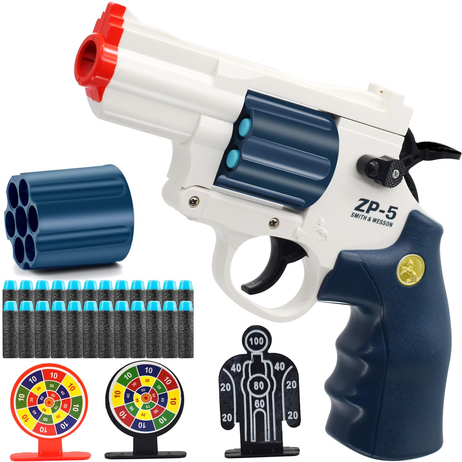 Soft Bullet Toy Gun Foam Blaster Toy Revolver, EVA Safety Soft Bullets Educational Shooting Game Toys, A Surprise Gift for Boys Teens Adults Birthday Christmas Halloween (White)