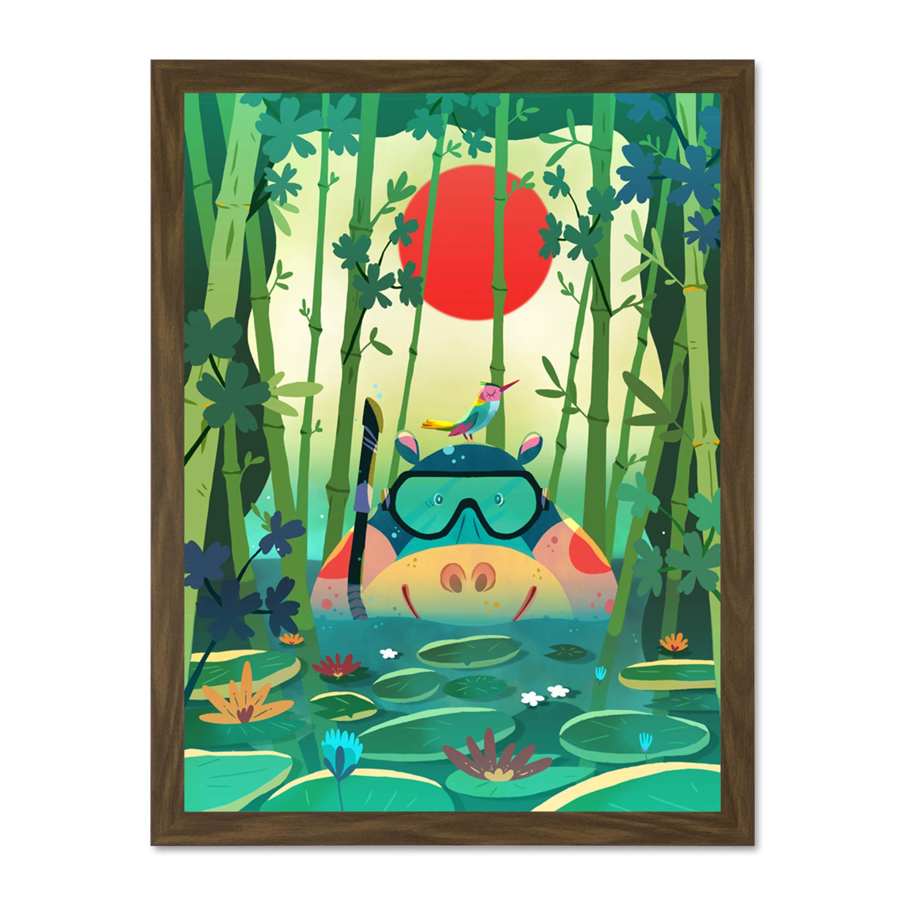 Wee Blue Coo Jungle Animals Hippo Wall Large Framed Art Print Poster Wall Decor 18x24 inch