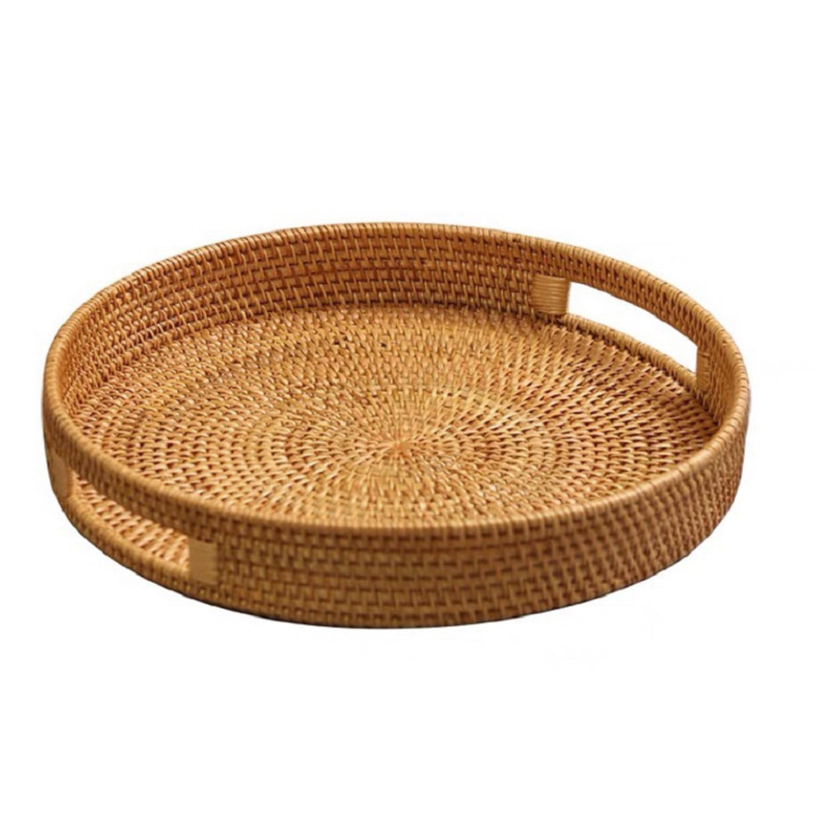 Yhplxyuus Handwoven Rattan Serving Tray Round with Easy Grip Handles Portable Accessory for Dining and Entertaining Round Serving Tray