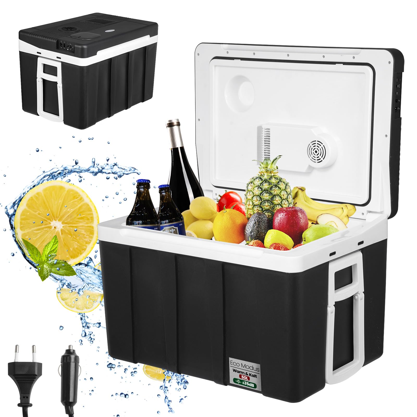 WOLTU AC/DC Nevera Termoeléctrica Portátil Calor/Frío Nevera Portátil Negro Nevera para Coche Nevera Camping Playa Montaña Viaje Conexiones 12V&220V, 50L KUE003sz