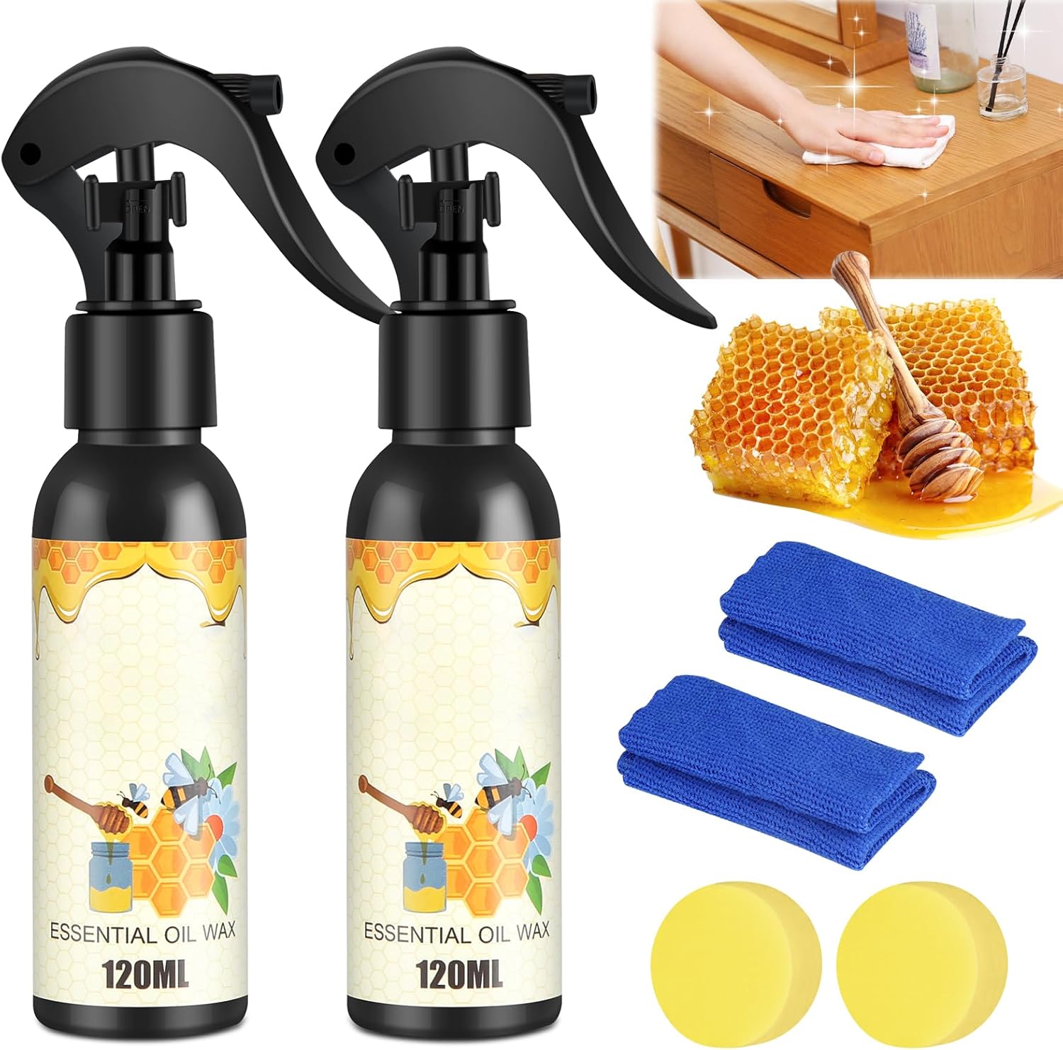 Beeswax Spray Polish for Wood, 2pcs Natural MicroMolecularized Beeswax Spray, 120ML Beeswax