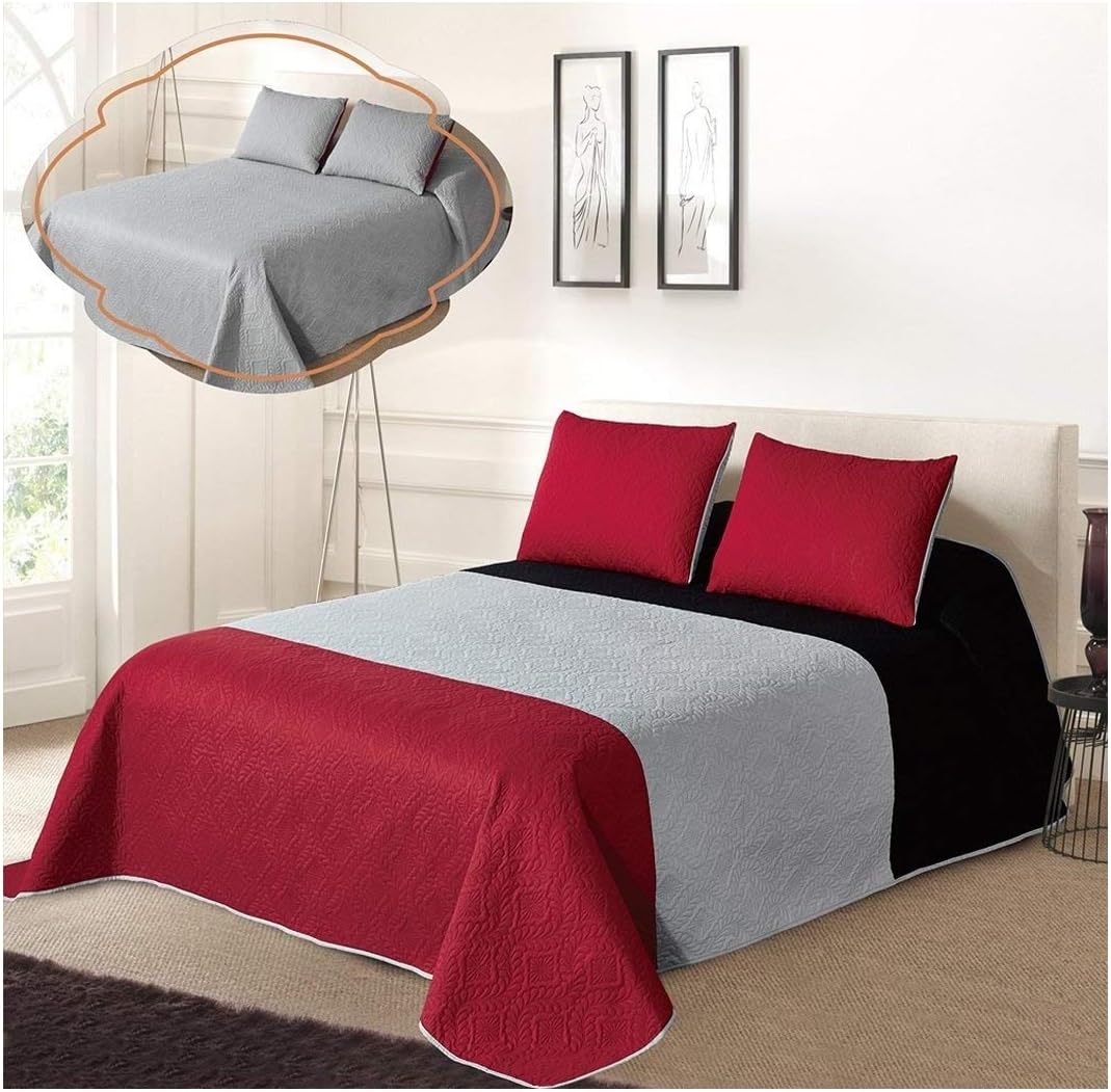 All American Collection Tri-Color Reversible Twin/Twin XL Oversized Bedspread and Pillow Sham Set | Mix and Match for New Looks!