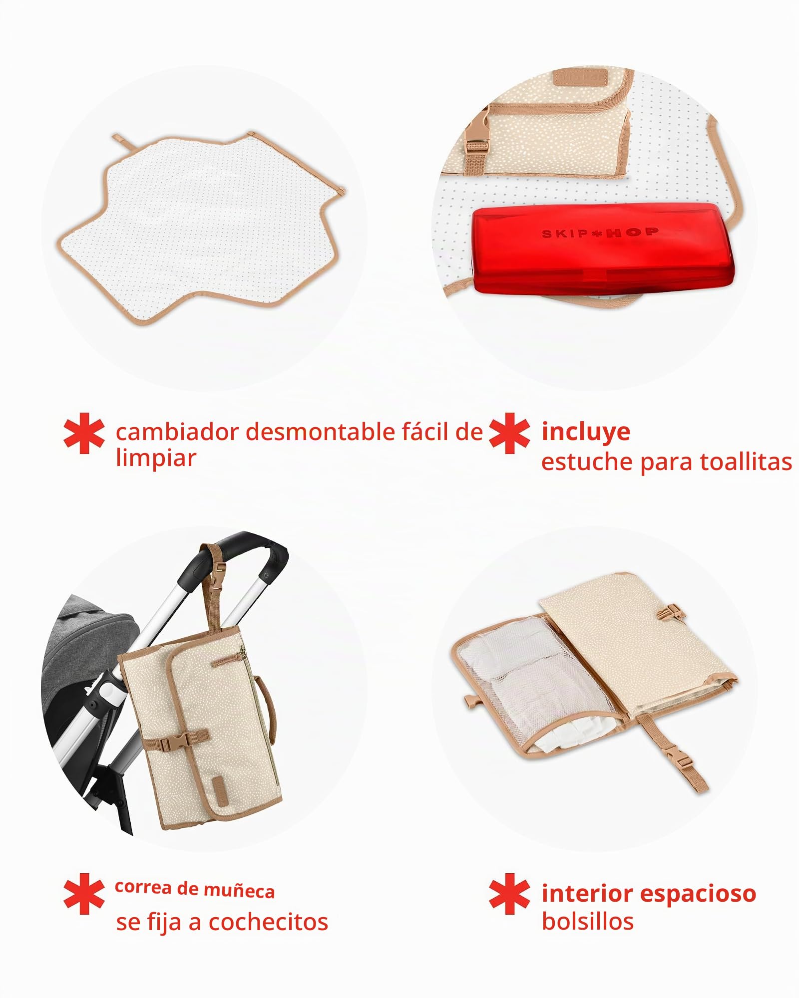 Skip Hop Cambiador portátil para bebé, Pronto, punto de remolino beige