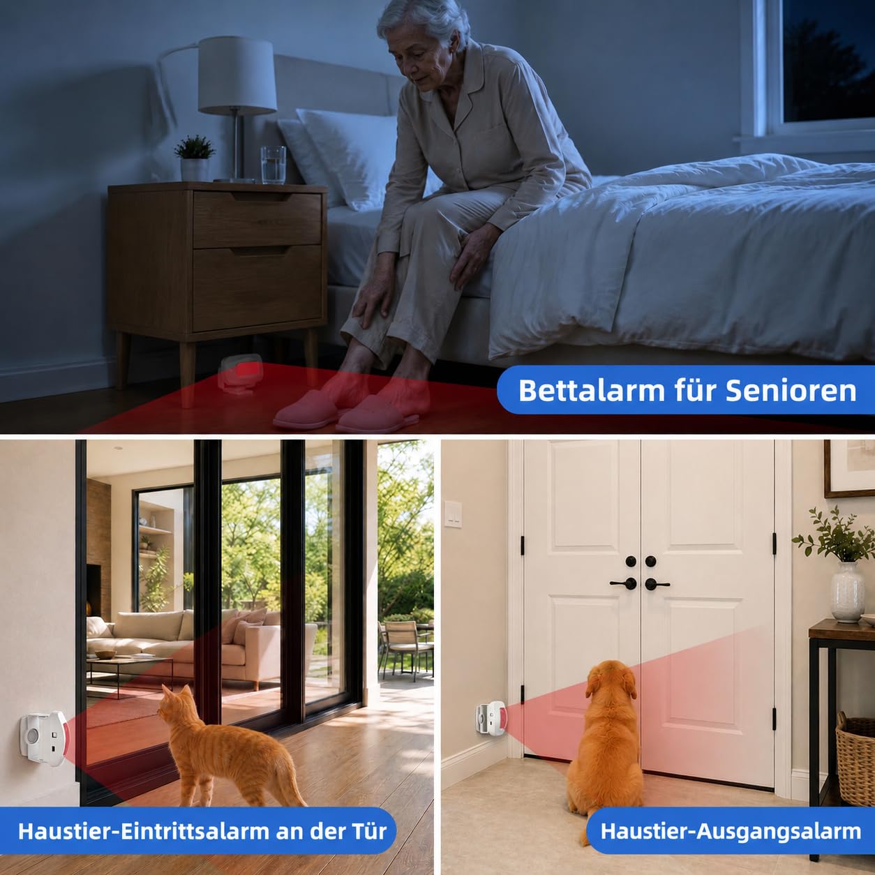 Sanjie Funk Durchgangsmelder mit PIR Bewegungsmelder Innen, Bewegungsmelder mit Klingel für Laden, Geschäft, Büro und Zuhause, 150 m Funkreichweite, 55 Klingeltöne, 5 Lautstärken 2-1