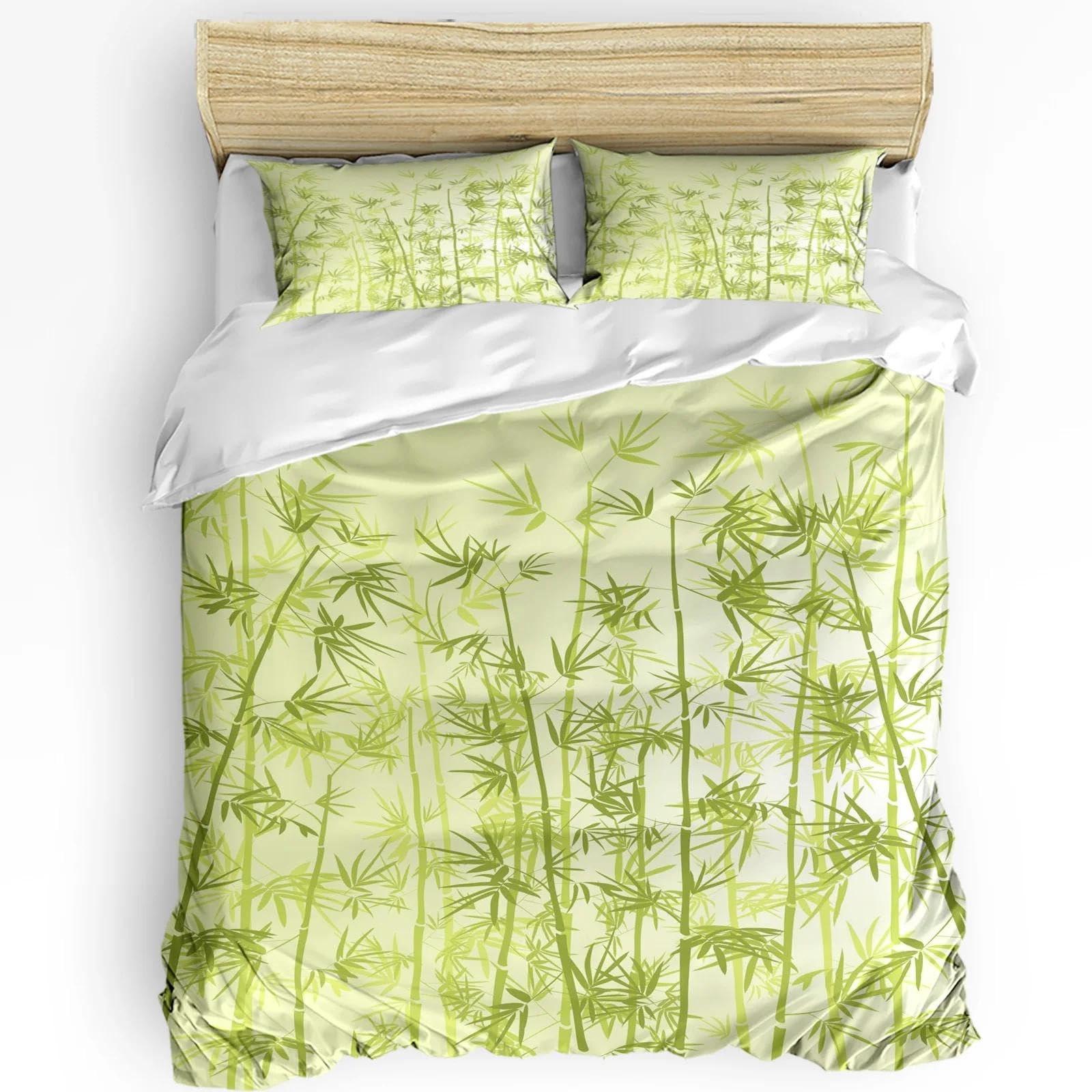Housse de couette feuilles de bambou 160x220cm avec deux taies d'oreiller