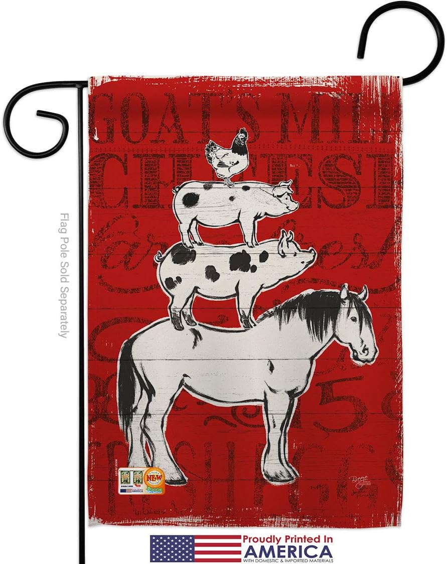 Farm Life Garden Flag Set Wall Holder Animals Barnyard Animal Cow Horse Rooster Farmhouse Pet Nature Creature Small Decorative Gift Yard House Banner Made In USA 13 X 18.5