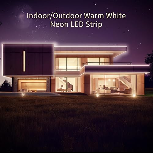 Miniatura 7 de BUNACET Tira de luces LED para exteriores, color blanco cálido, cuerda de luces de neón de 3000 K, IP65, impermeable, 24 V CC con control remoto RF,