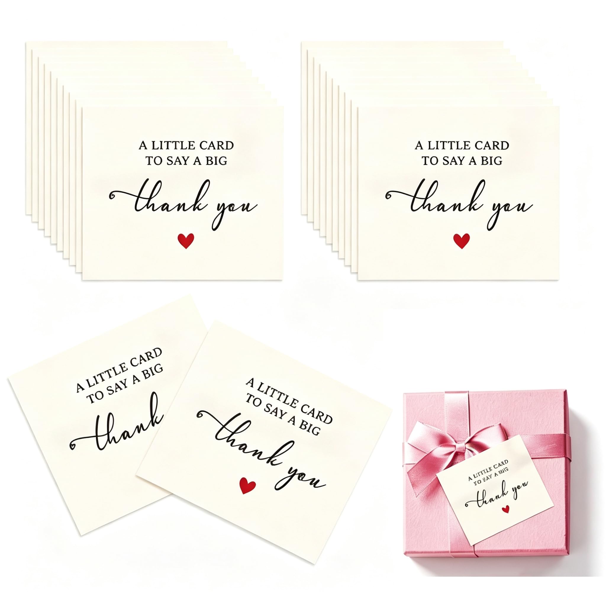 Mini Thank You Cards for Small Business - Professional Packaging Inserts, Elegant Heart Stationery for Wedding Favours, Gift Tags & Customer Appreciation, 3.5x3 (White-100)