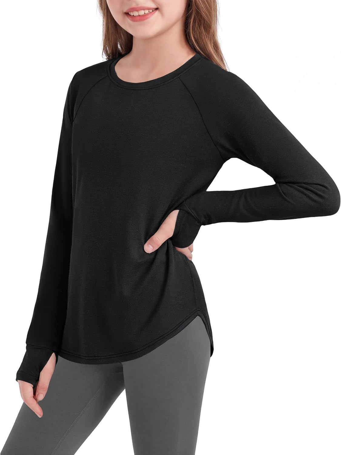 Zaclotre Girls Long Sleeve Athletic Shirts Workout Tops with Thumbholes