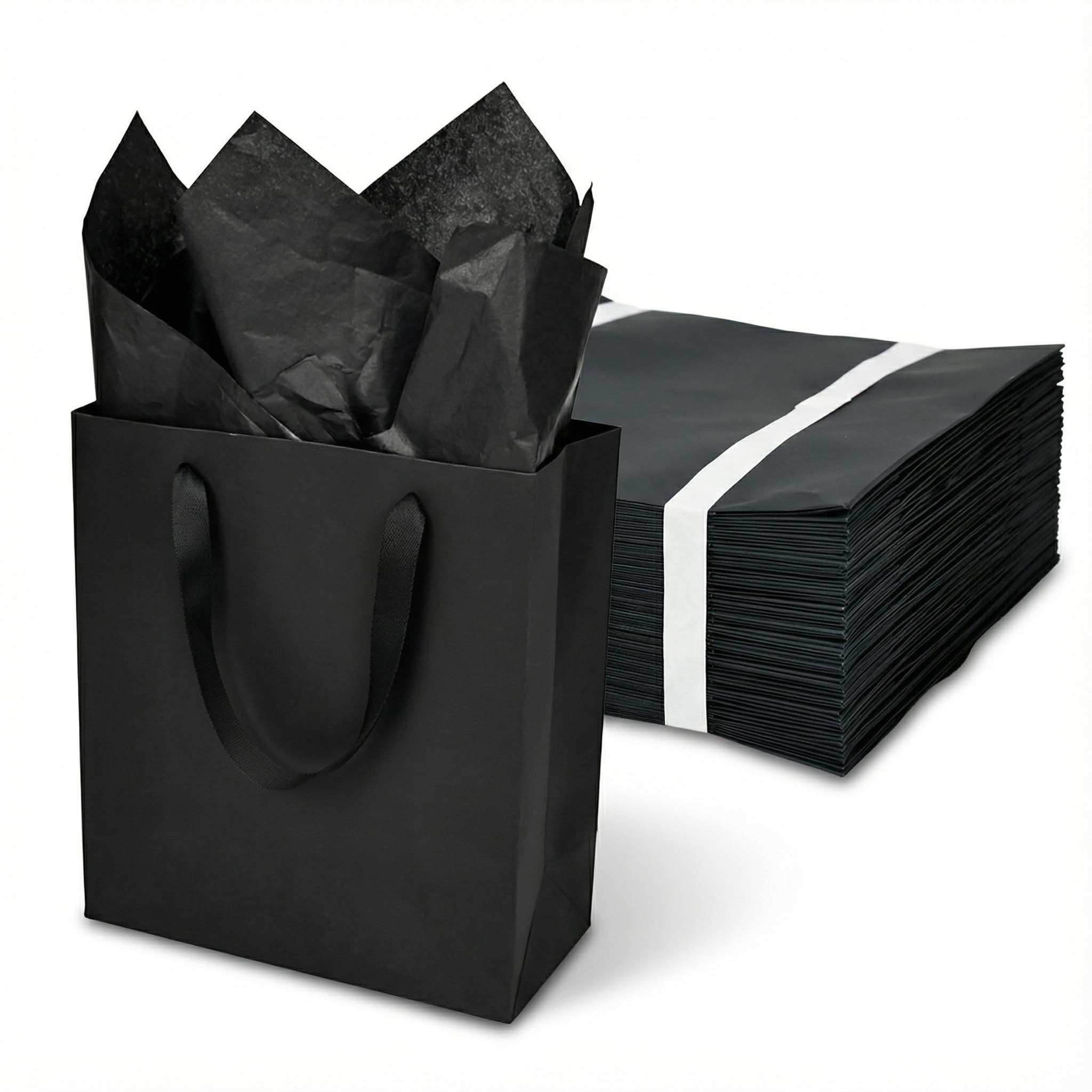 Papertide 30 Pack Black Large Gift Bags 25.4x11.4x28 cm with Tissue Paper