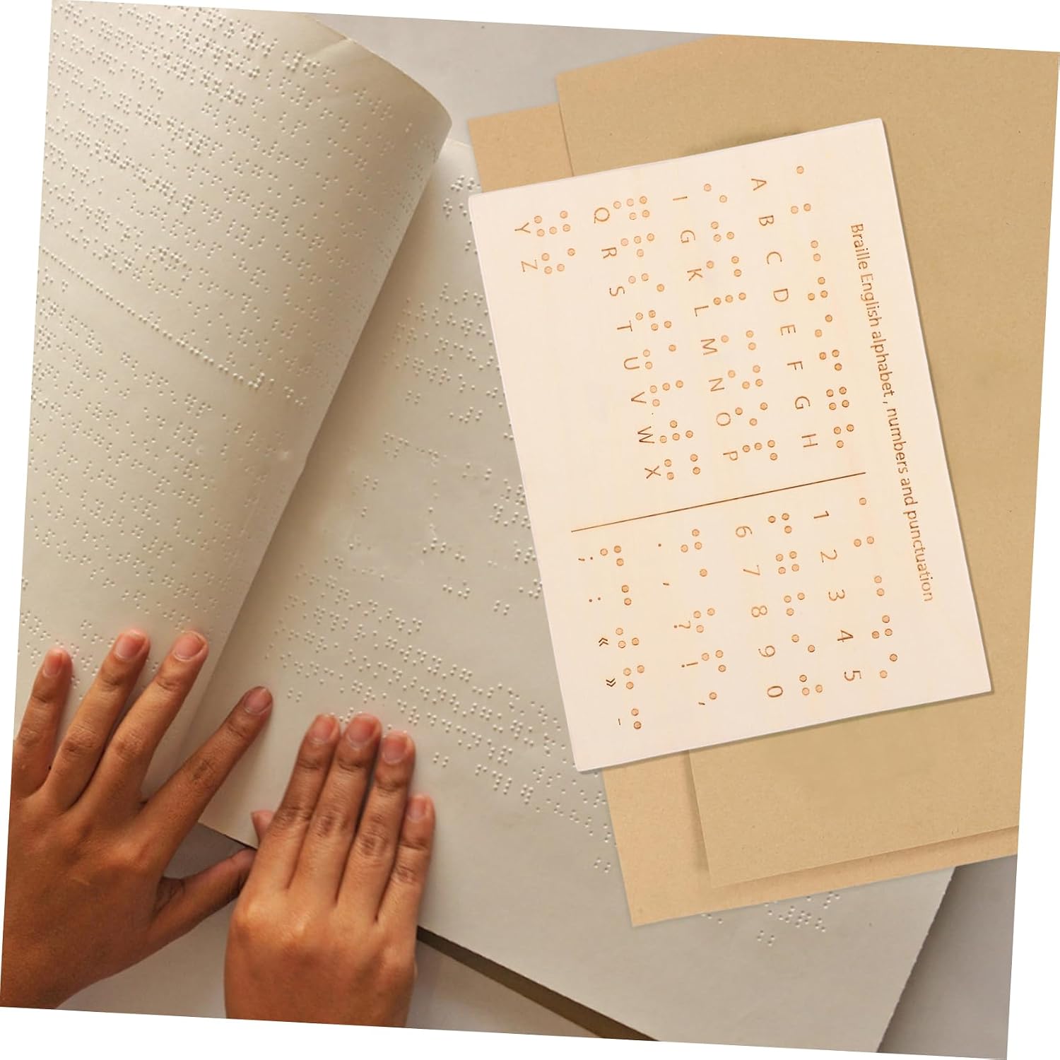 VILLCASE Wood Braille Letter Board Portable Learning Tool for Visually Impaired Tactile Education Aid for Braille Letters and Numbers for Teaching and Communication