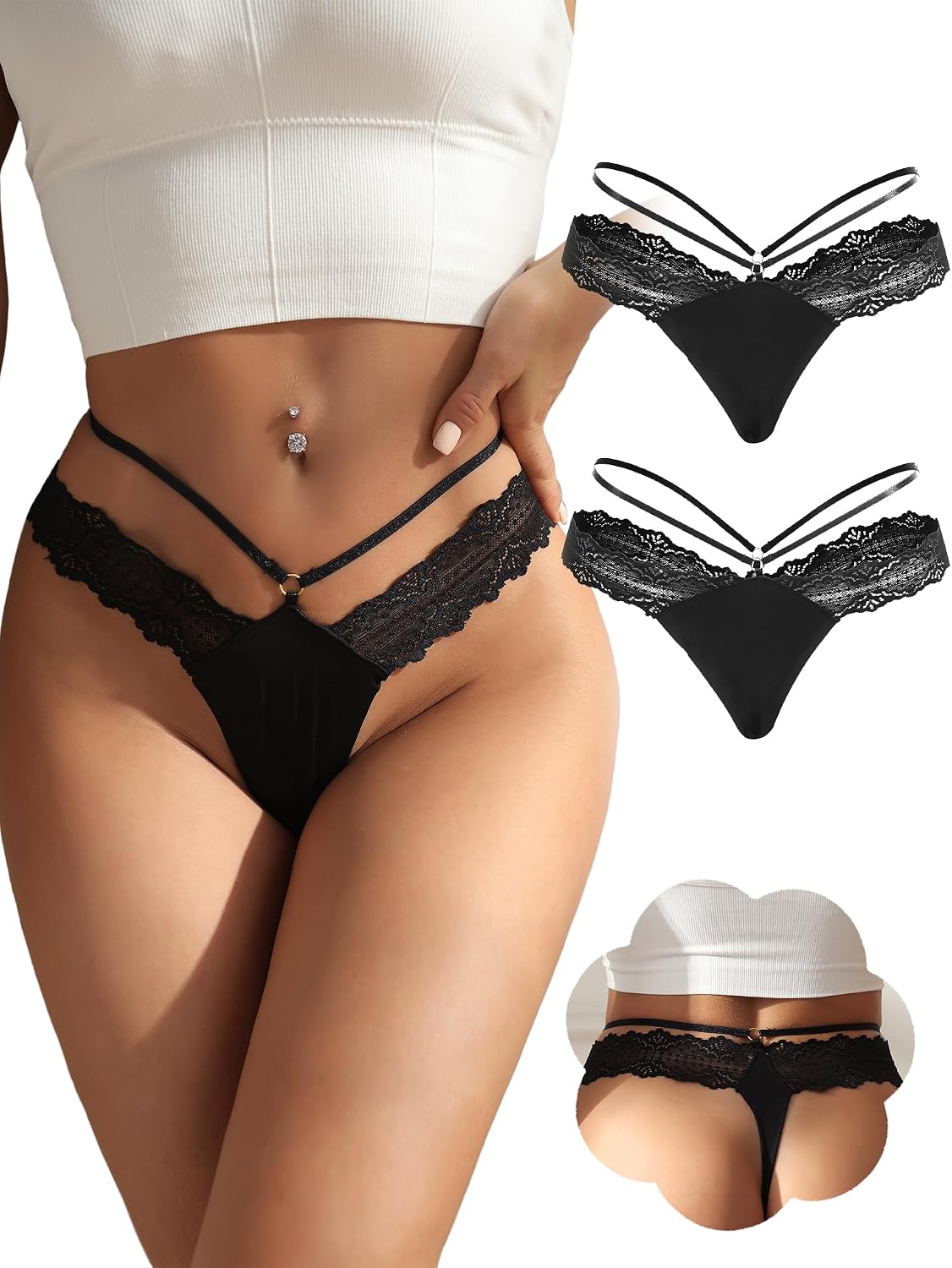 ohmydear Perizoma Donna con Buoco Tanga in Pizzo Trasparente Perizoma Aperto Vita Bassa Mutande Brasiliana Slip Aperti Taglia Forti