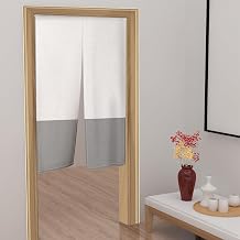 Leowefowa Long Type Japanese Noren Doorway Curtain Gray White Splice Modren Abstract Panel Window Treatment Tapestry for Hanging Ukiyoe Room Divider Kitchen Bistro Home Decor 33.5"x 70.9"