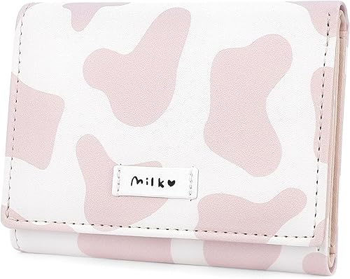 CONISY Lindas carteras para mujer billetera triple de cuero con ventana de identificación para niñas y mujeres - Vaca rosa